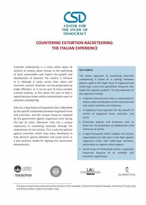 Countering Extortion Racketeering: The Italian Experience Cover Image