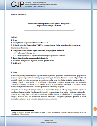 Irregularities and unevenness of the practice of disciplinary proceedings against judges and prosecutors in Bosnia and Herzegovina