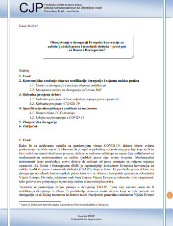 Notification of derogation from the European Convention of Human Rights – the right avenue for Bosnia and Herzegovina?