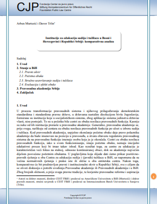 Institutions for Education of Judges and Prosecutors in Bosnia and Herzegovina and Republic of Serbia: comparative analysis