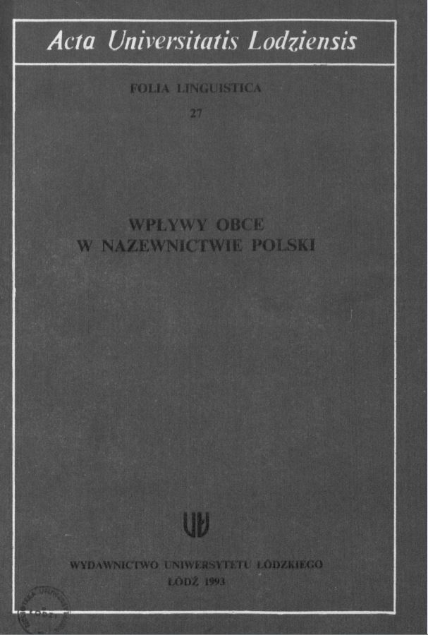 Western European nomenclature in the literature and Polish language (from the earliest times to the end of the 15th century) Cover Image