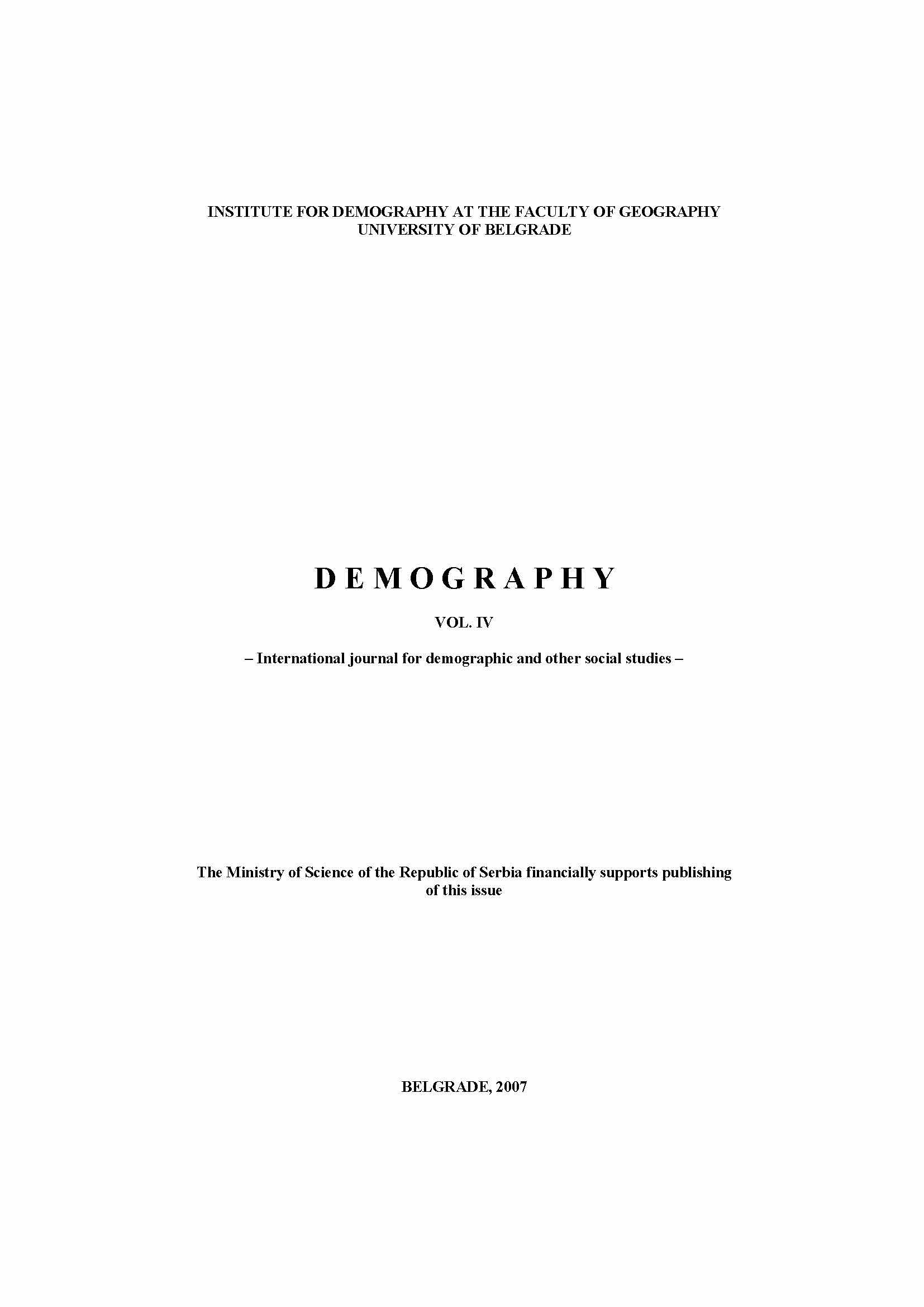 Non-Marital Fertility in Central Serbia and Vojvodina since the Beggining of 1990s Cover Image