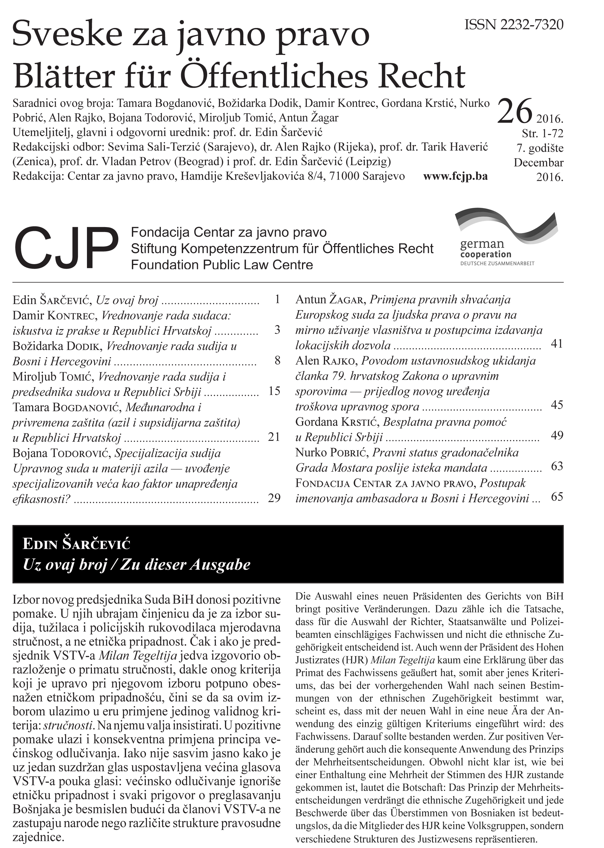 Specialization of Judges of the Administrative Court in Asylum Matters - Introduction of Specialized Councils as a Factor of Improvement of Efficiency Cover Image