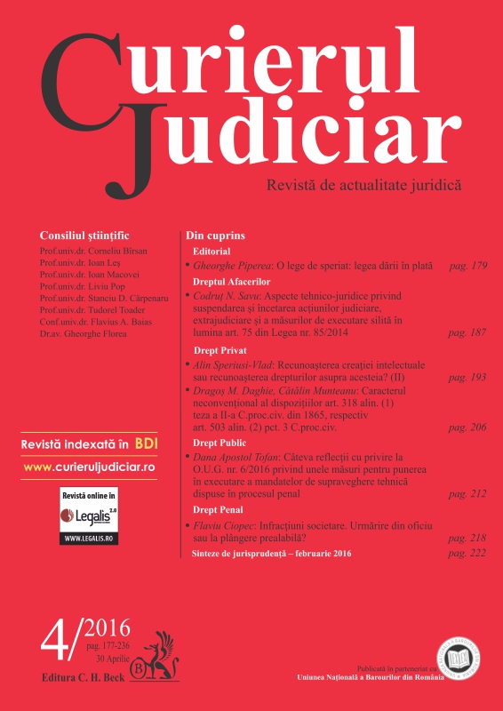 The unconventional nature of the provisions of art. 318 para. (1) thesis II of the Civil Procedure Code of 1865, and of art. 503 para. (2) pt. 3 of the Civil Procedure Code. Cover Image