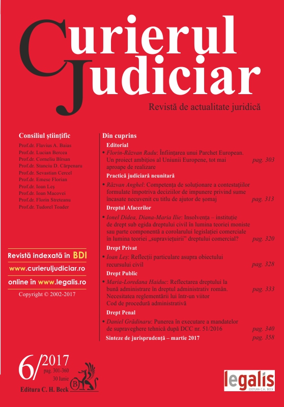 Insolvency - an institution of law under the aegis of civil law in the light of the Monist Theory or component of the corollary of commercial law in the light of the “survival” theory of the commercial law? Shaping a special, particular law? Cover Image