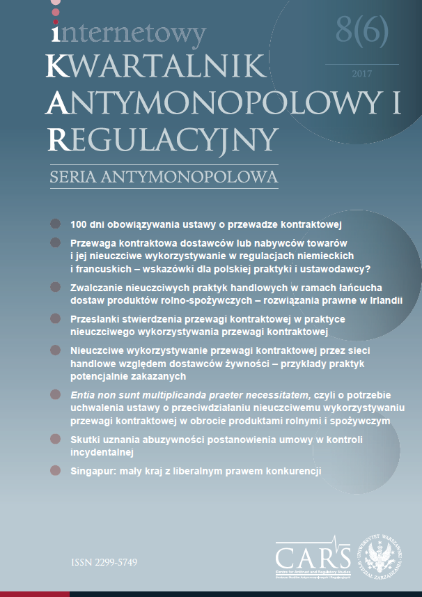 Entia non sunt multiplicanda praeter necessitate – on the necessity of the enactment of the Act on combating the unfair use of superior bargaining power in the trade in agricultural and food products Cover Image