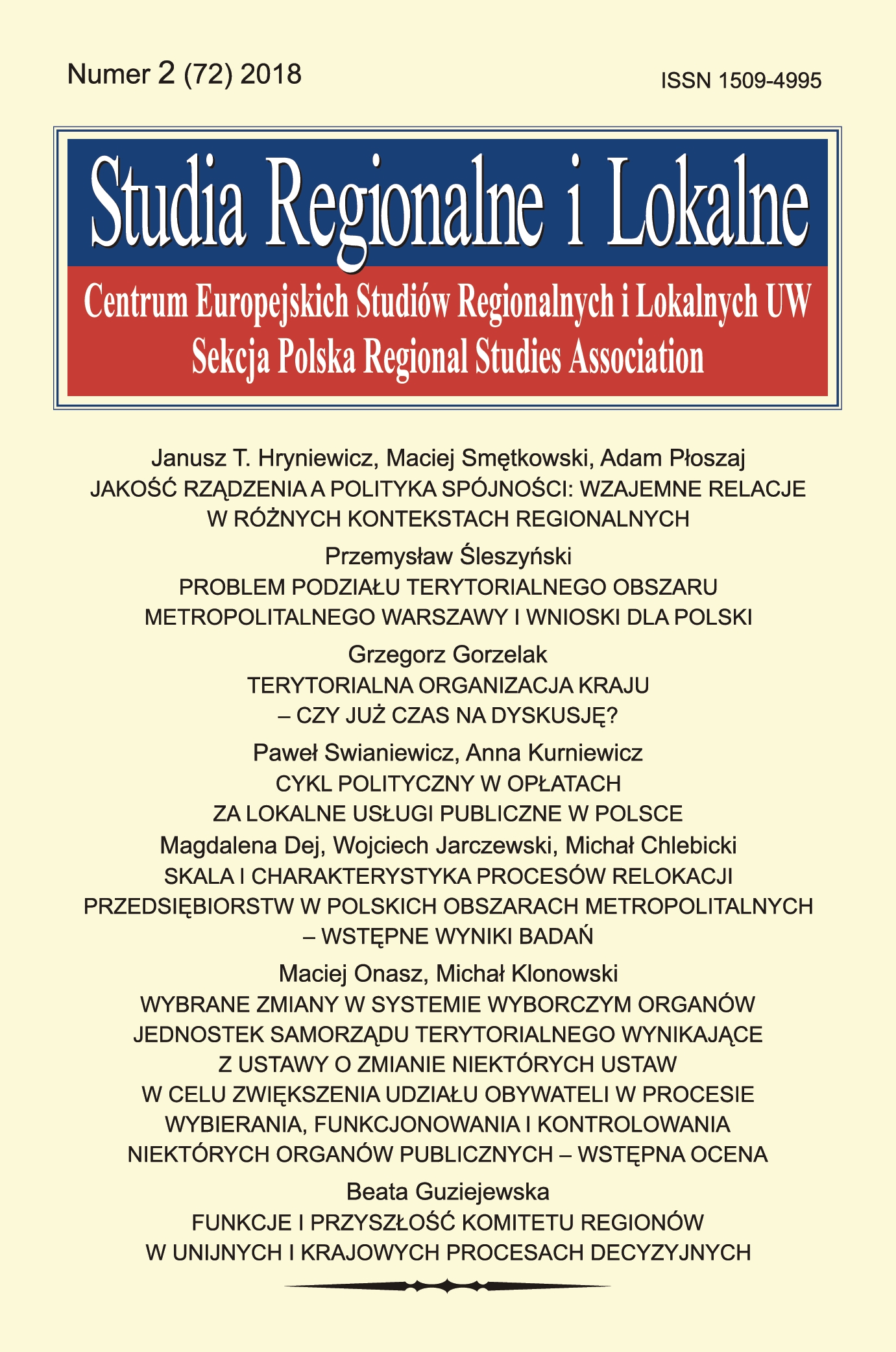 Scale and characteristics of company relocation processes in major metropolitan areas in Poland – preliminary results Cover Image