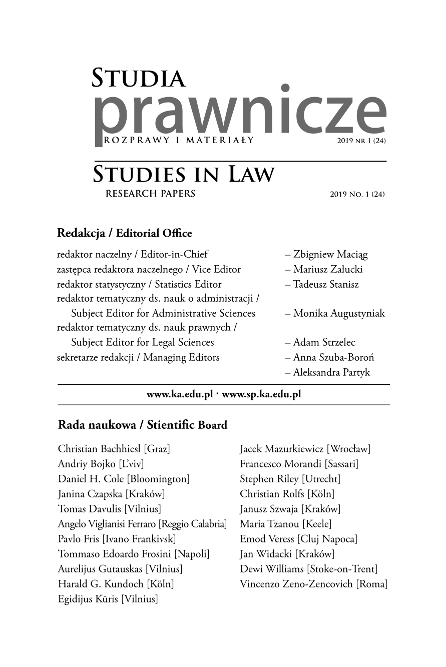 Impact of a Non-appealable Verdict of Guilty on a Court’s Judgment in a Case Concerning the Unworthiness of Inheritance. Commentary to the Judgment of the Court of Appeal in Katowice of 21 January 2019, I ACa 576/12 Cover Image