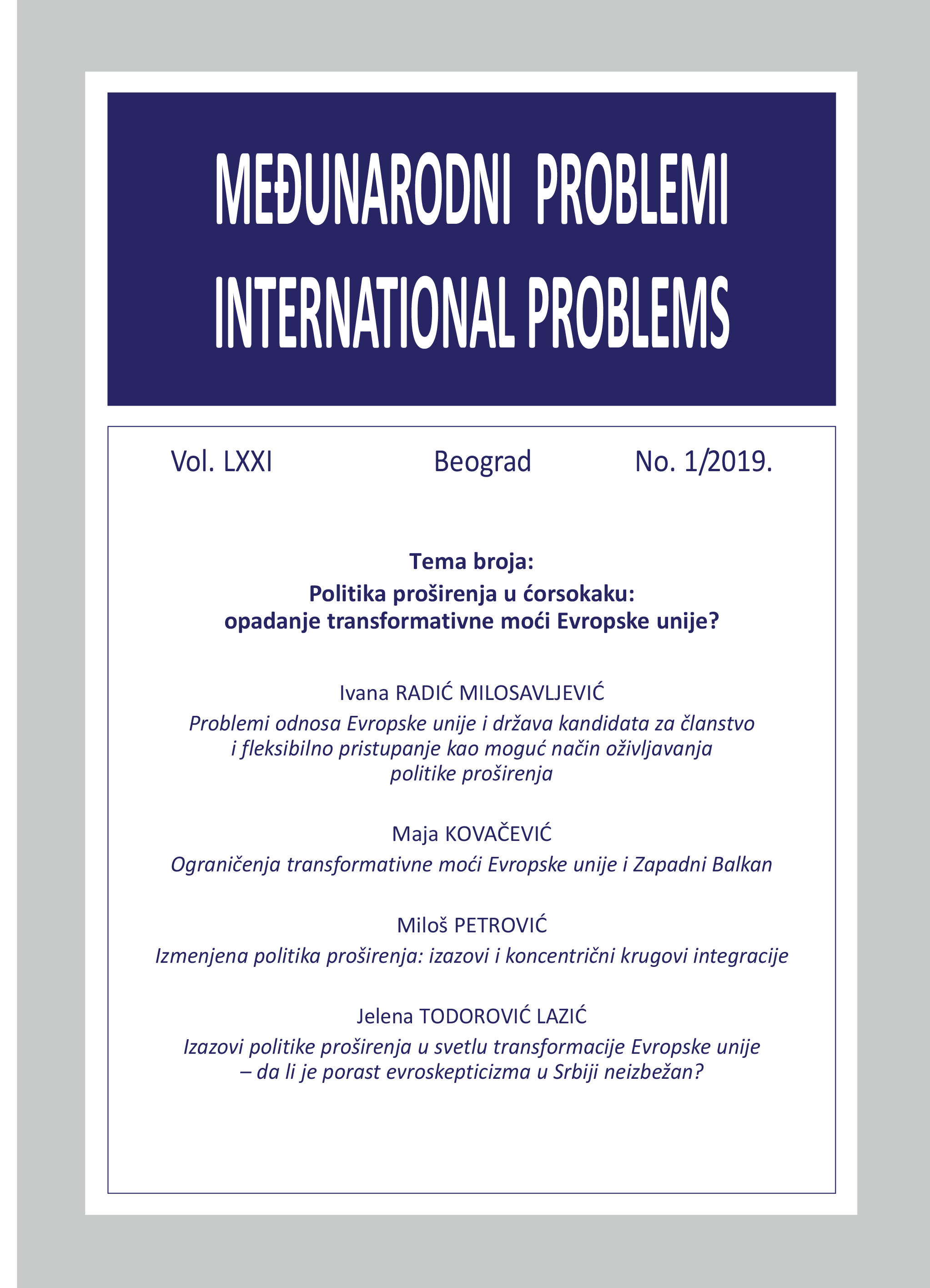 Challenges of the Enlargement Policy in the Light of European Union Transformation: Is the Rise of Euroscepticism in Serbia Inevitable? Cover Image